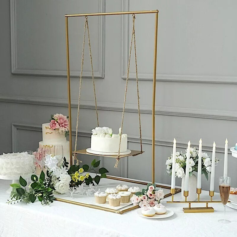 3 feet Gold Metal Swing CAKE STAND Hanging Dessert Display Centerpiece Party
