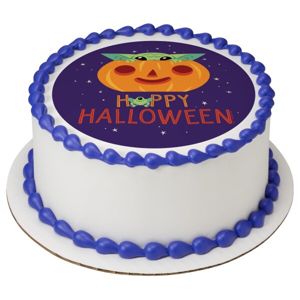 STAR WARS&#x2122; The Mandalorian Grogu Happy Halloween Edible Cake Topper Image 7.5 Round