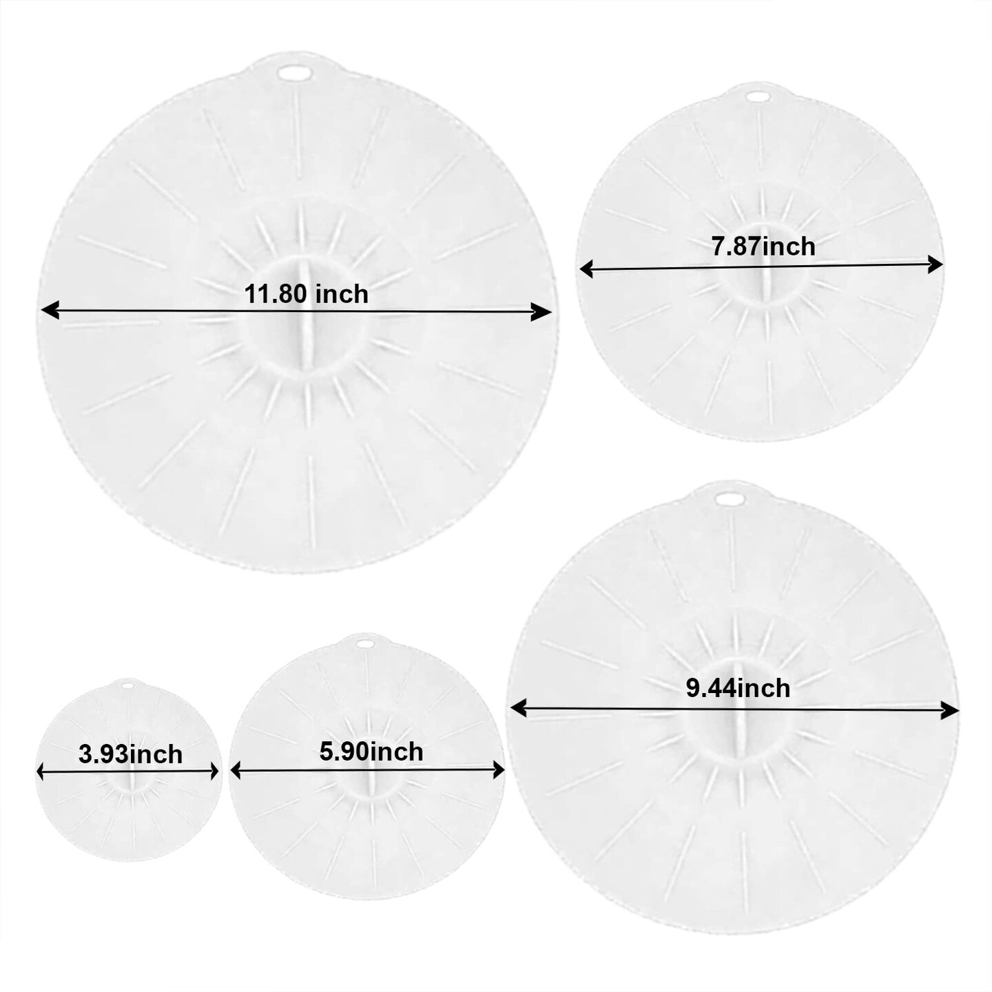 5 Pieces Silicone Lids,Heat Resistant, Microwave Splatter Covers, Reusable Food Suction Lids for Cups, Bowls, Plates, Pots, Pans, Skillets, Stovetops, Ovens, L, XL) BPA-Free -Transparent White