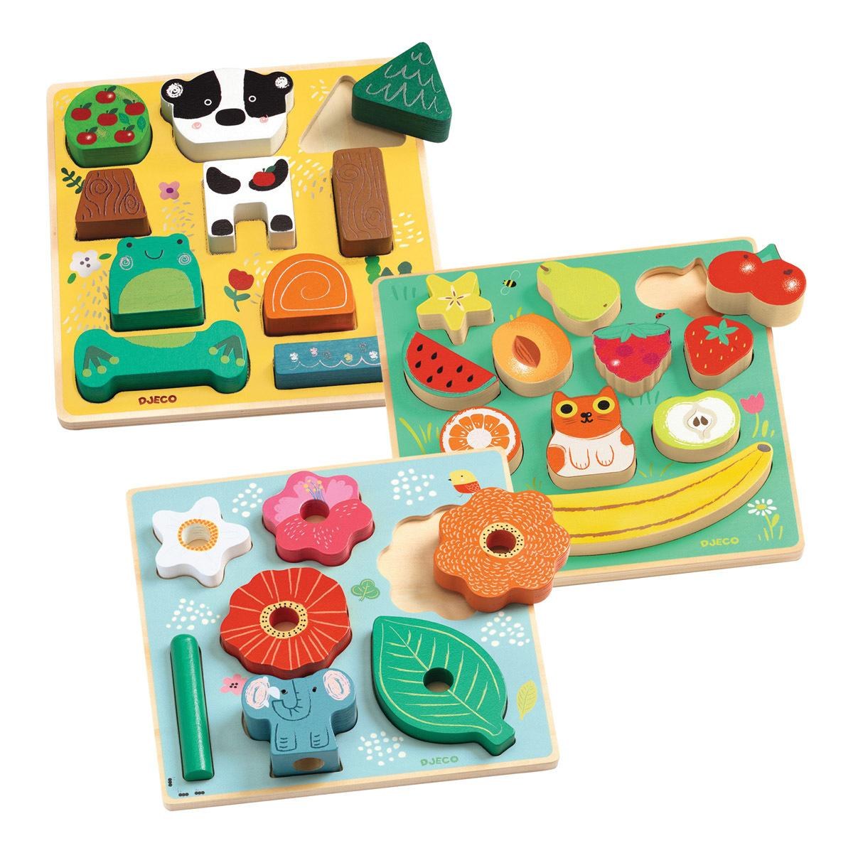 Kaplan Early Learning Company Wooden Puzzle &#x26; Stacking Games - Set of 3 Puzzle Boards