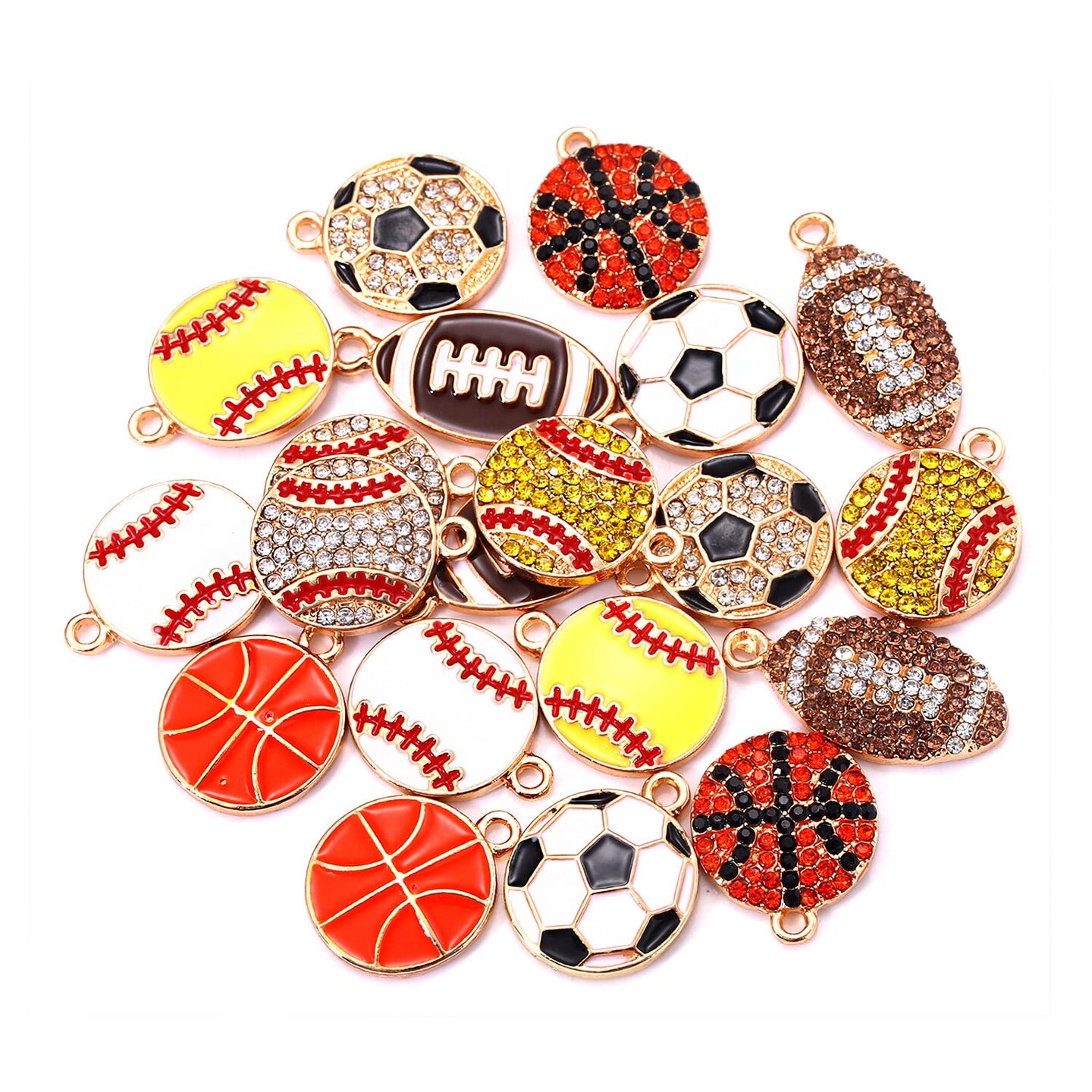 20 Pieces Sports Charms Enamel Basketball Baseball Pendant Charms for Jewelry Making Rhinestone Ball Game Softball Charms for Necklace Bracelet Earrings DIY Crafts (Set 1)