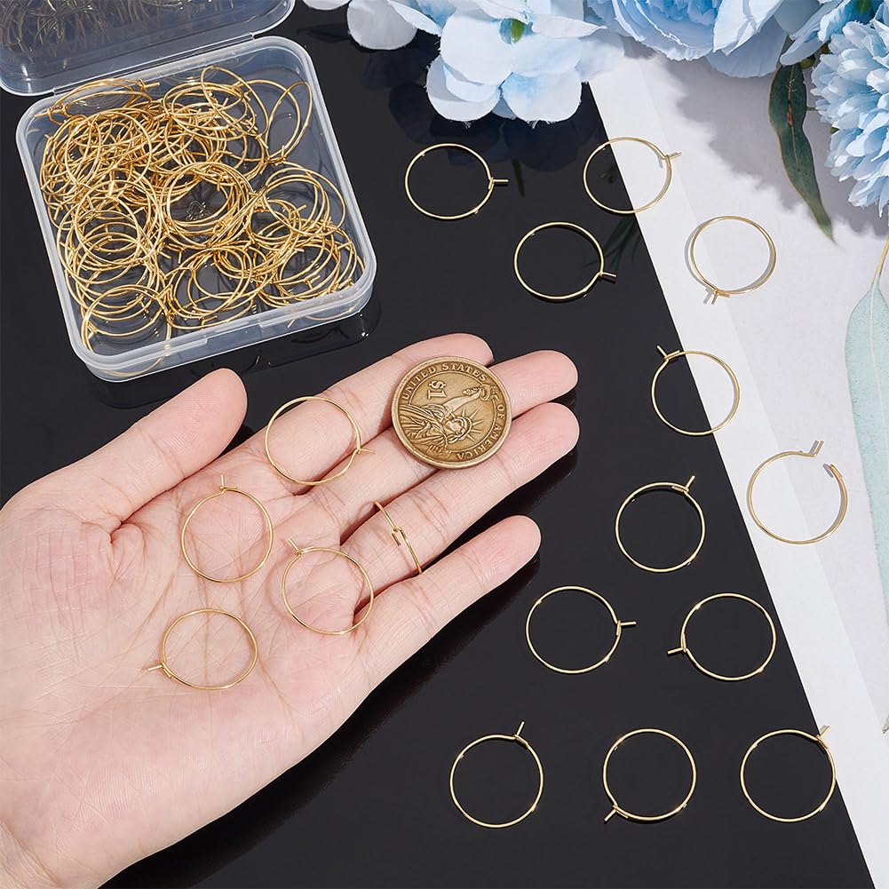 100 Pieces 20mm Hypoallergenic Stainless Steel Hoop Earring Golden Wine Glass Charm Rings 0.7mm Pin Earring Beading Hoop for Women Dangle Hoop Earrings Making