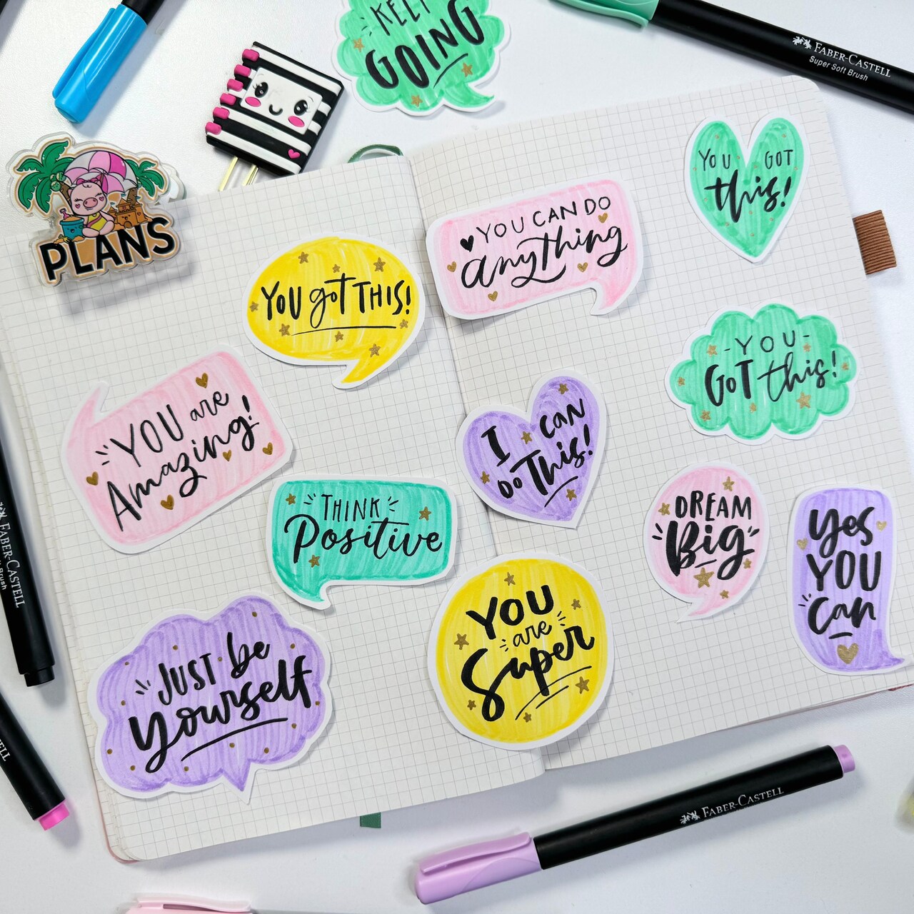 Affirmation Stickers with Faber-Castell's Black Edition Soft Brush Pens