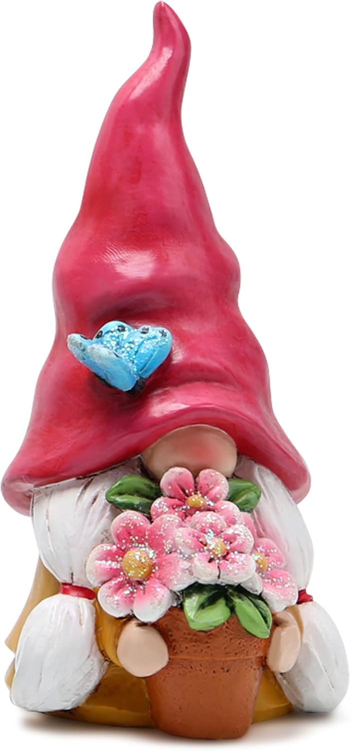 Gnome Decoration for Spring Gifts: Ornaments, Decor, Flower Gnomes Figurines of Summer Gnomes Gnomes in Spring for Garden D&#xE9;cor Springtime Sculptures: Red Gifts for Mom and Grandma&#x27;s Outdoor D&#xE9;cor