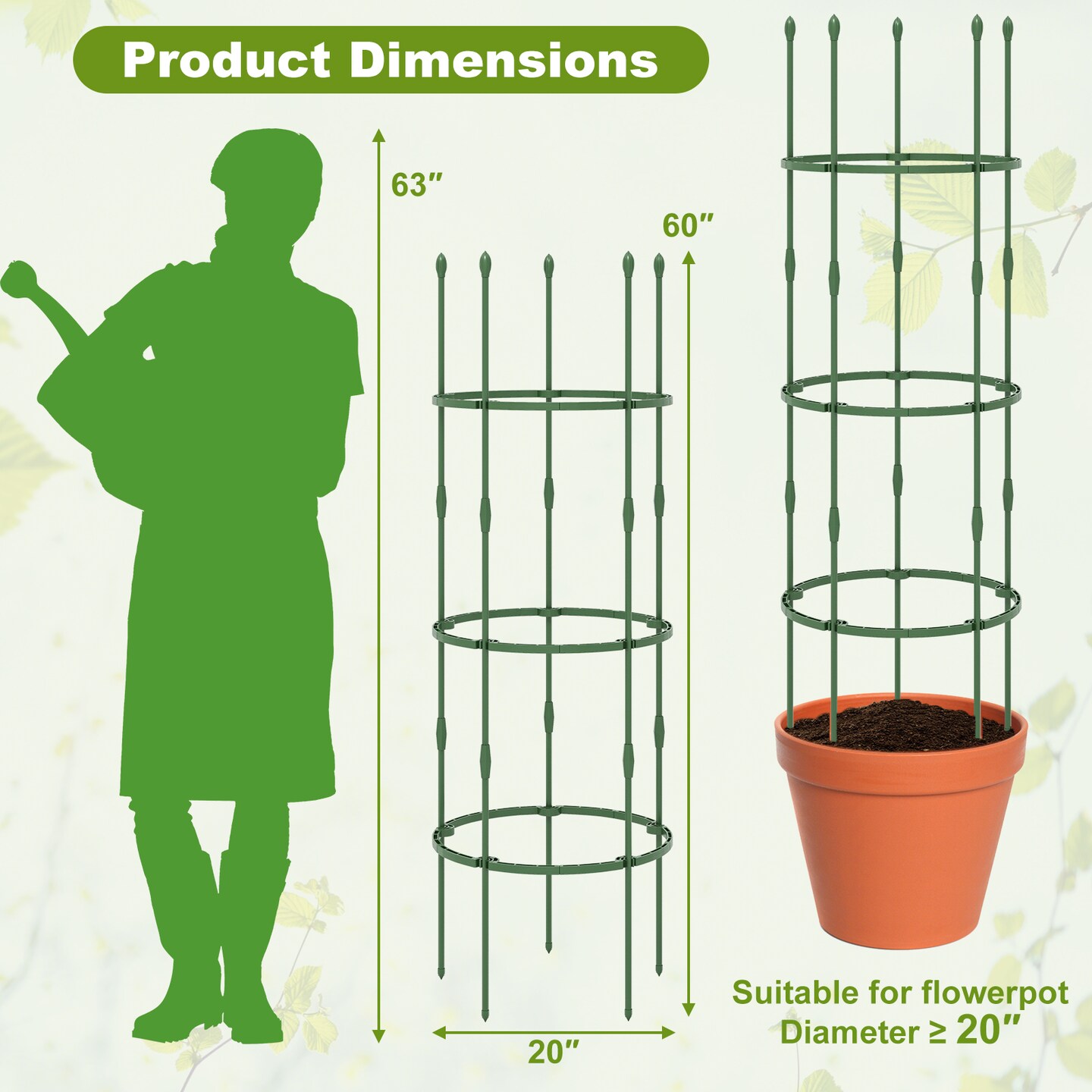 3-pack Garden Trellis 60&#x22; Tall Plant Support Stands With Clips And Ties-M