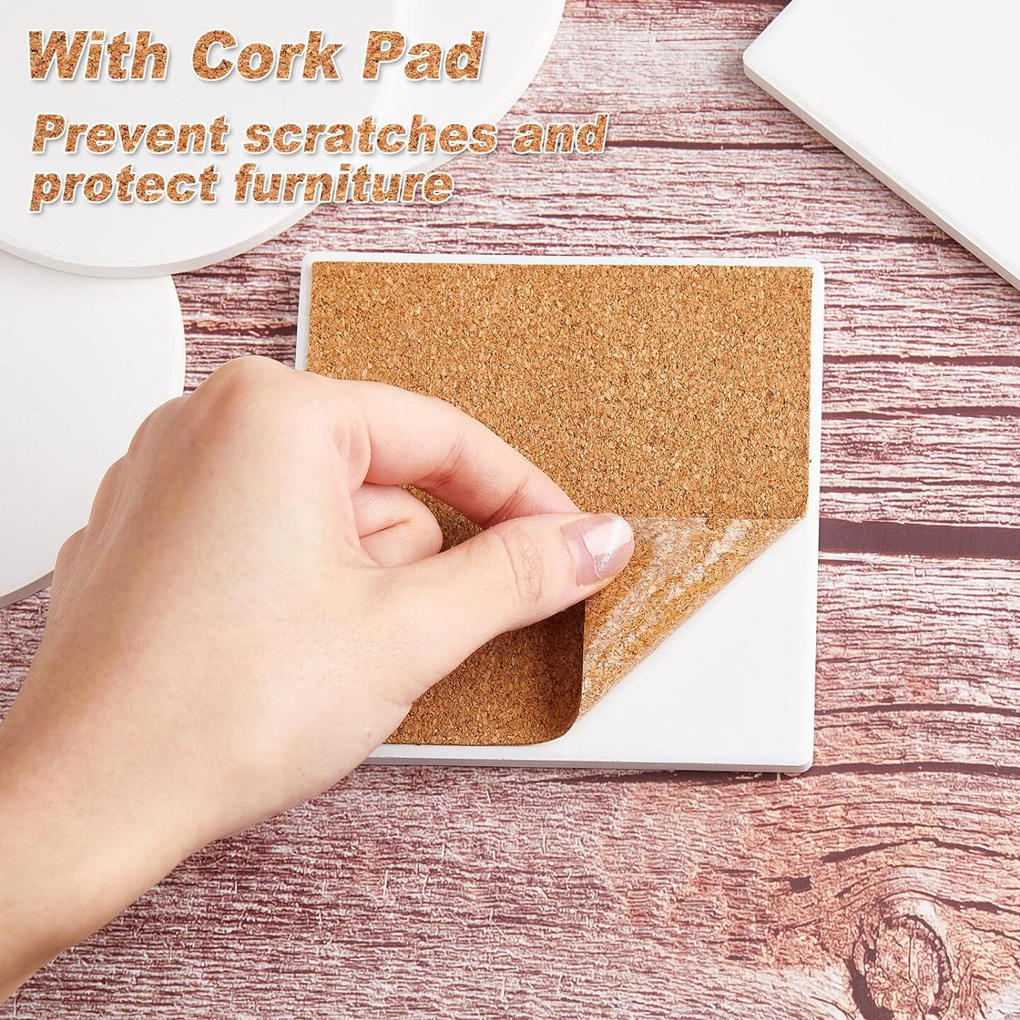 96 Pcs Ceramic Tiles for Crafts Coasters, Ceramic Tiles, Include 48 Unglazed White Tiles with 48 Cork Backing Pads Use with Alcohol Ink Acrylic Pouring for DIY Project Gift (Square, Round)