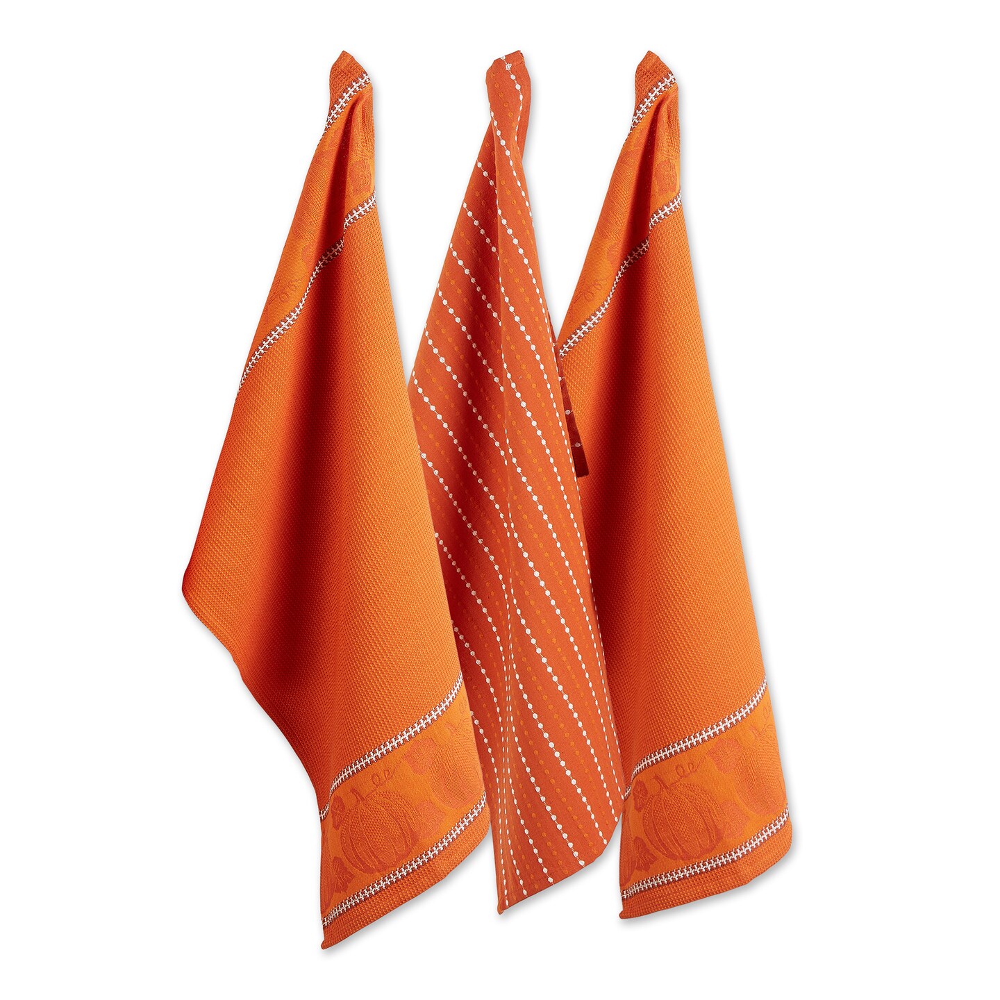 Contemporary Home Living Stitched Pumpkin Harvest Kitchen Dishtowels - 28&#x22; - Orange - Set of 3