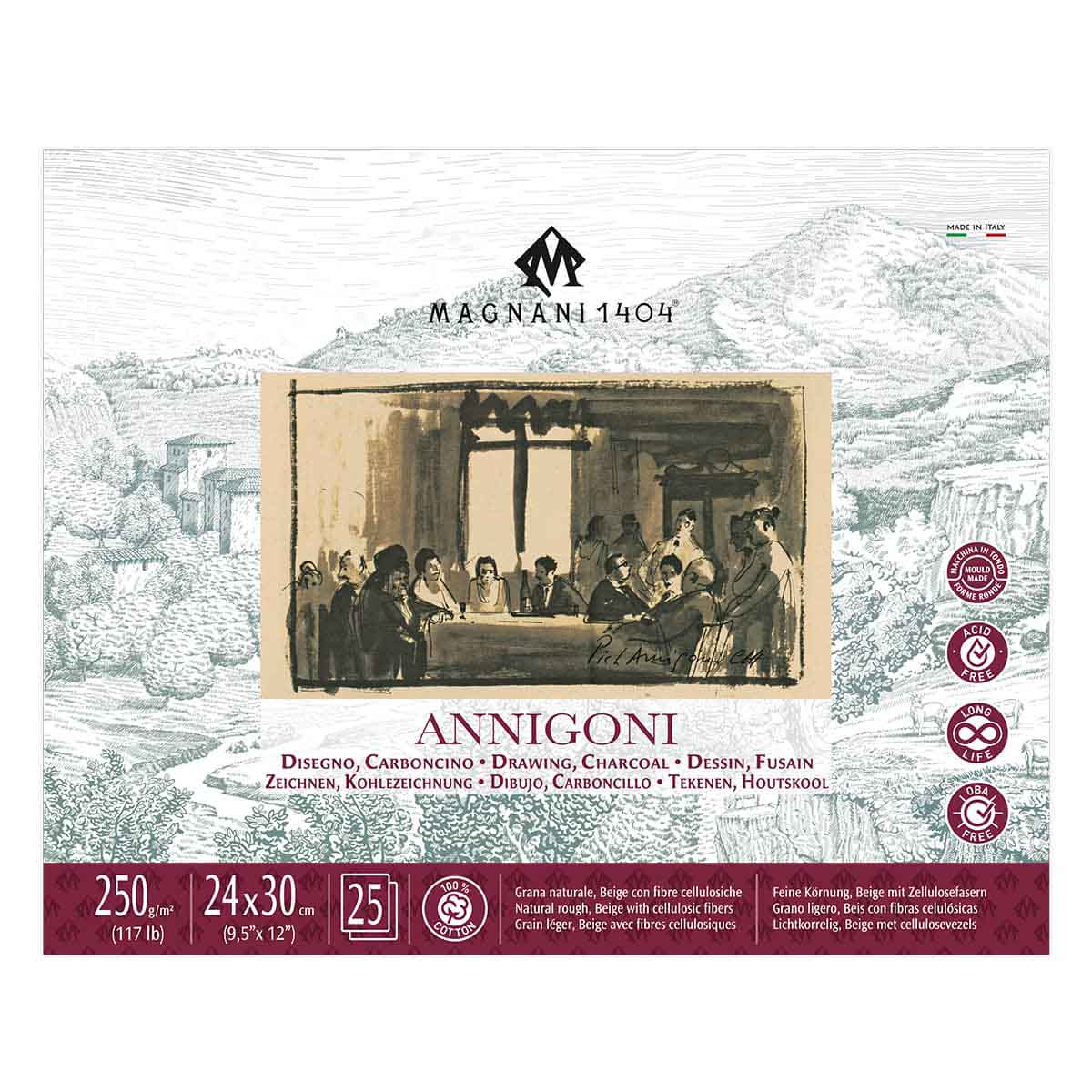 Magnani 1404 Annigoni Drawing Paper Pad, 25 Sheet Sketch Pads for Artists, 100% Cotton, Acid-Free Archival Art Sketchbook, Beige Sketching Paper Ideal for Mixed Media, Made in Italy