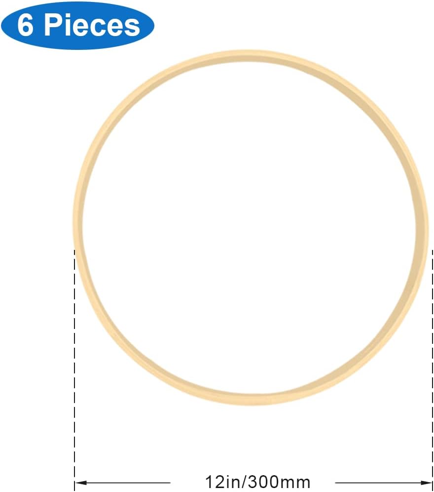 6 Pack 12 Inch Wooden Bamboo Floral Hoops Wreath Rings for DIY Wedding Wreath Decor, Dream Catcher and Macrame Wall Hanging Crafts