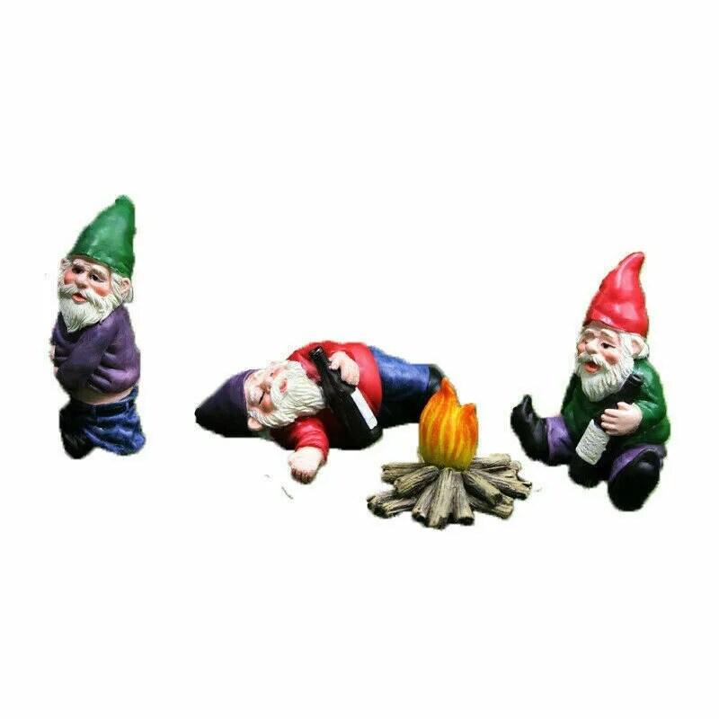 4PCS Fairy Garden Gnomes Accessories My Little Friend Drunk Gnome Dwarfs