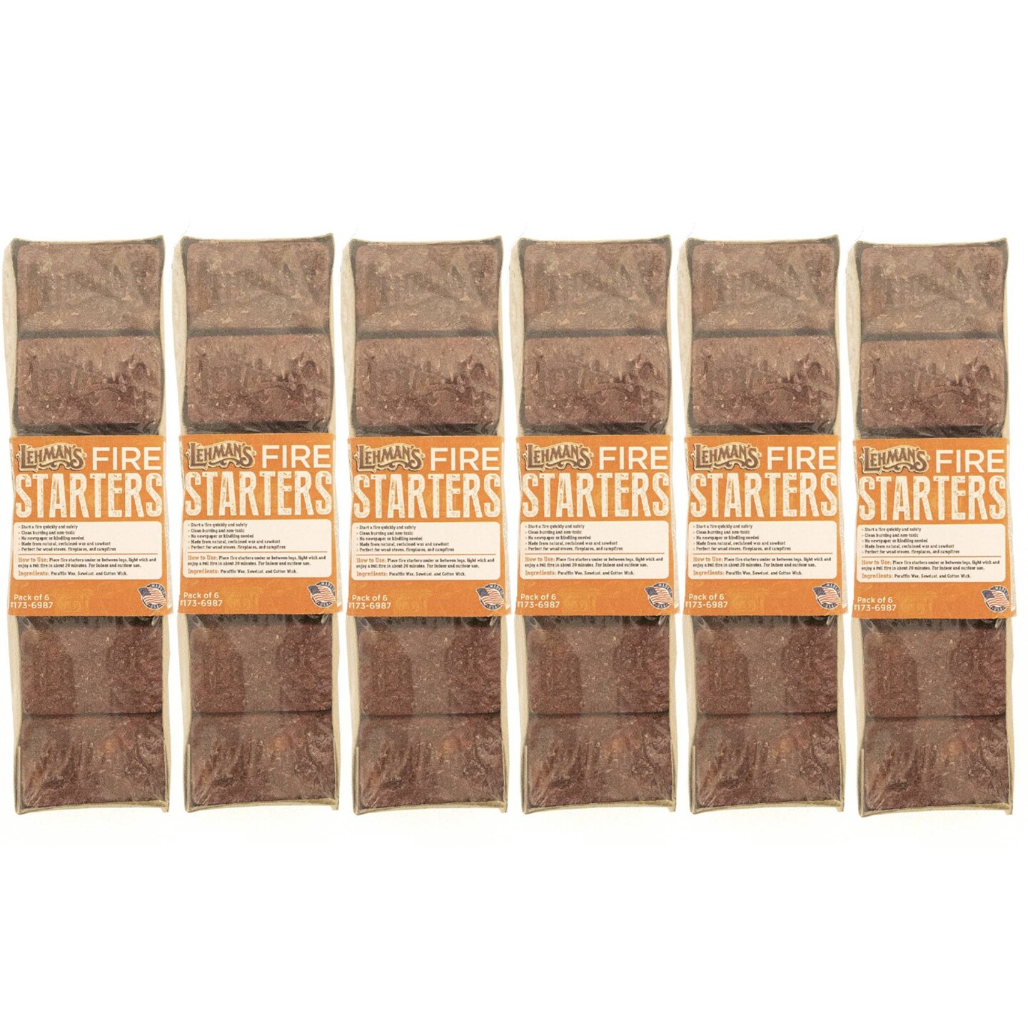 Lehman's Fire Starters, Non-Toxic Indoor/Outdoor Solid Firelighter with Safe Easy and Quick Light Wick, 36 Count (Six 6 Packs)