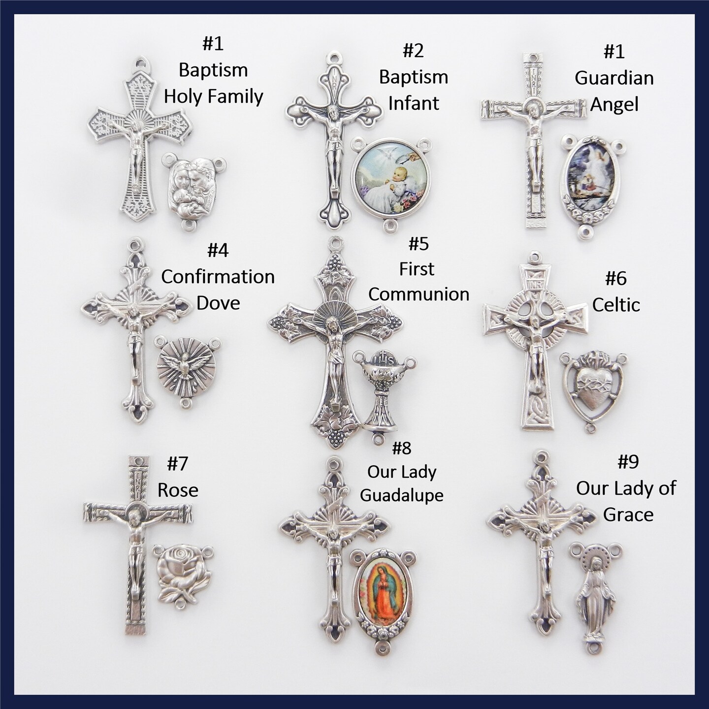 Baptism Rosary for a Baby Boy Christening Gift - Personalized Rosary for Boys First Communion Gift, Confirmation - Light Blue and Gray product 2