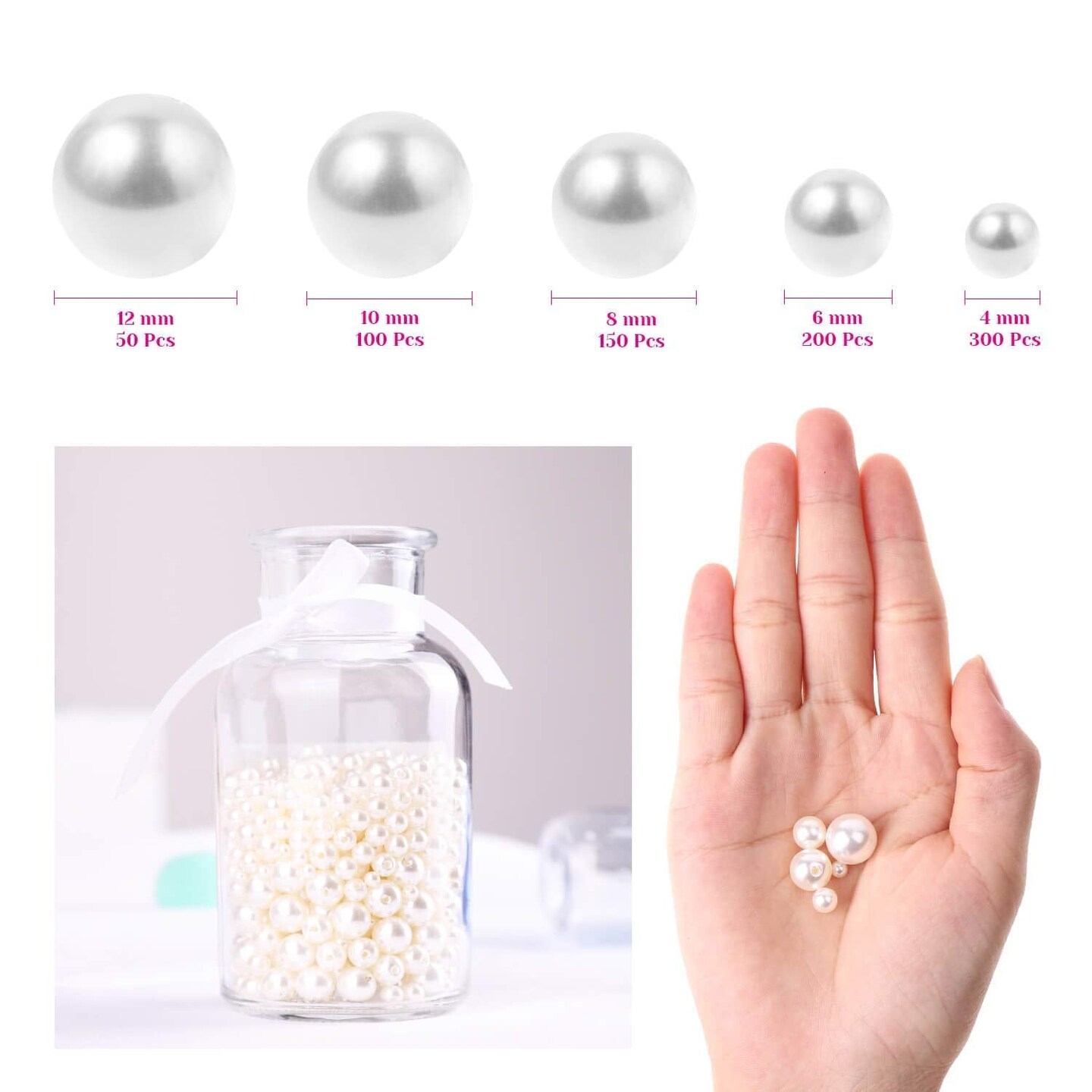 800 Pieces Ivory Pearl Craft Beads Loose Pearls for Jewelry Making, Crafts, Decoration and Vase Filler (Assorted Sizes)