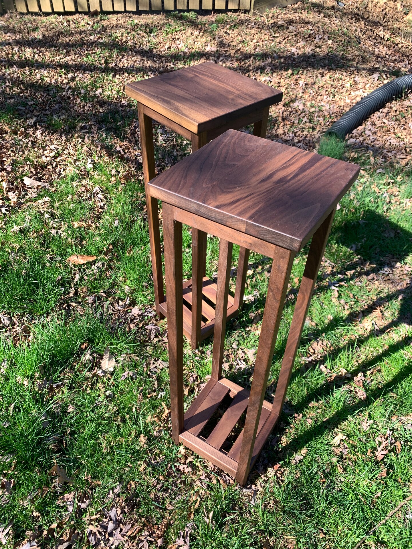 Walnut Handcrafted Rustic Solid Wood Plant Stand with bottom shelf
