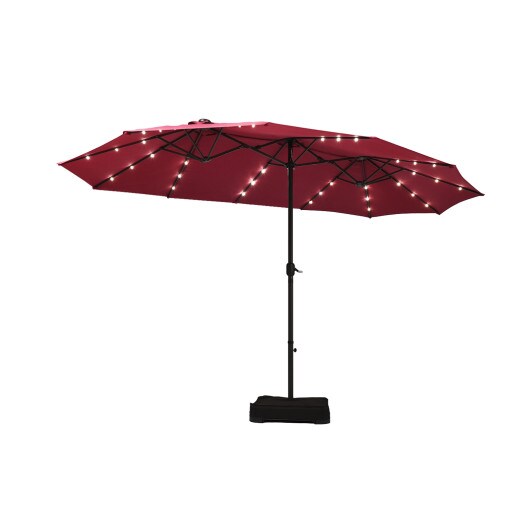 15 Ft Solar Led Patio Double-sided Umbrella Market Umbrella With Weight Base