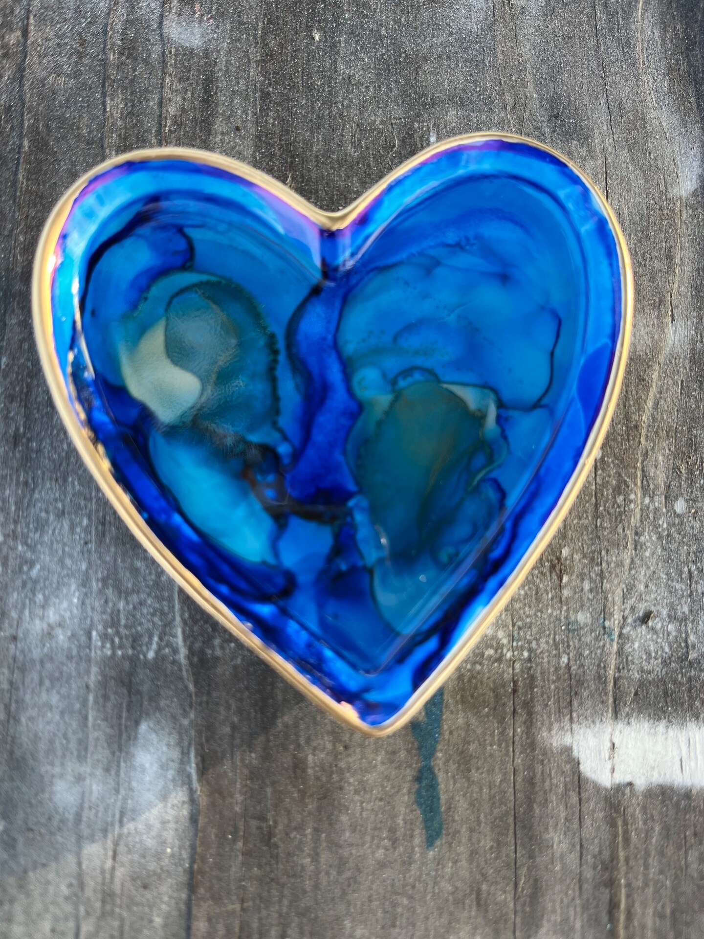 Heart Shaped Alcohol Ink Trinket Dish, Vibrant Trinket Dish