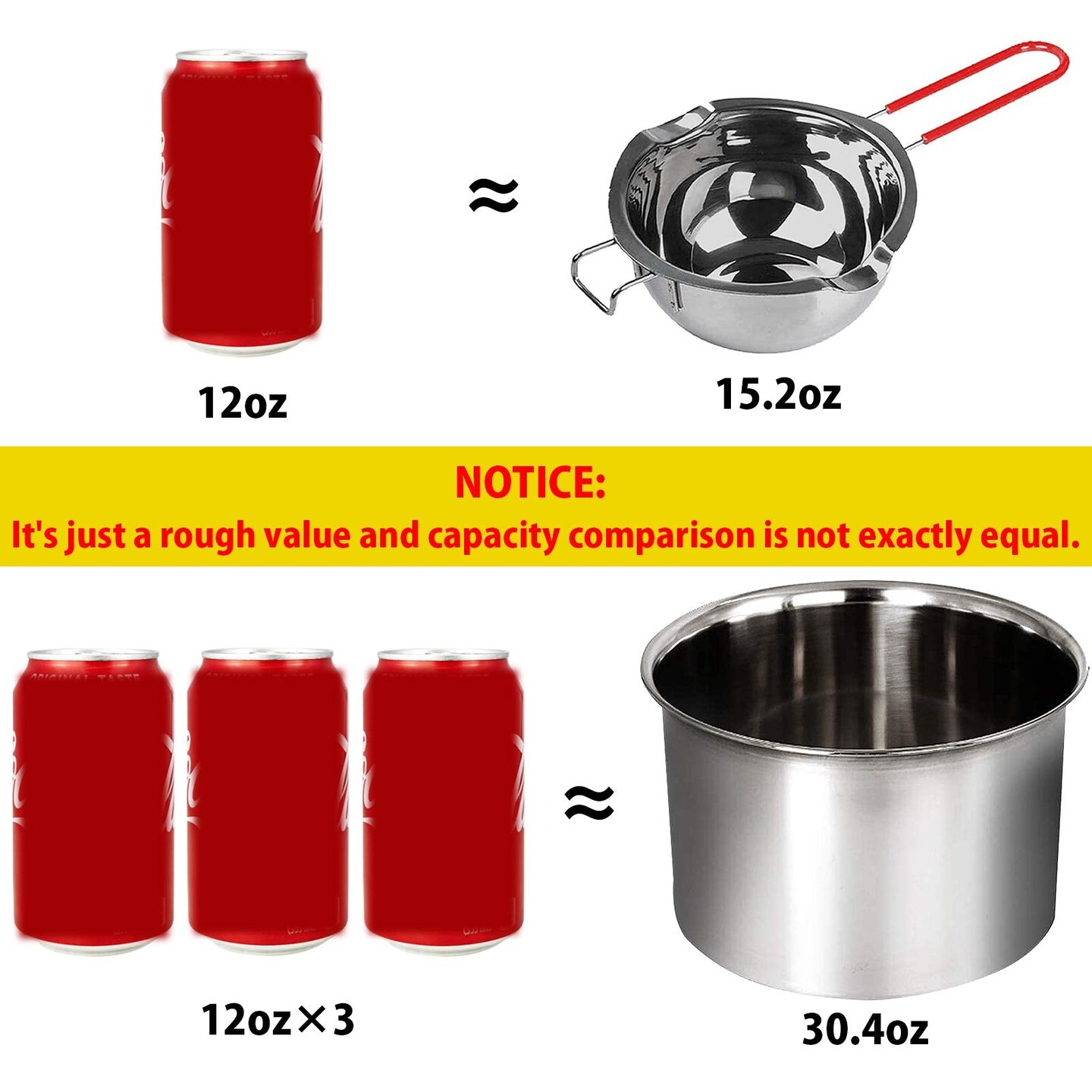 Steel Double Boiler Melting Pot with Heat Resistant Handle, Large Capacity Chocolate Melting Pot for Butter Candy Butter Cheese, Candle Making (450/900ML)