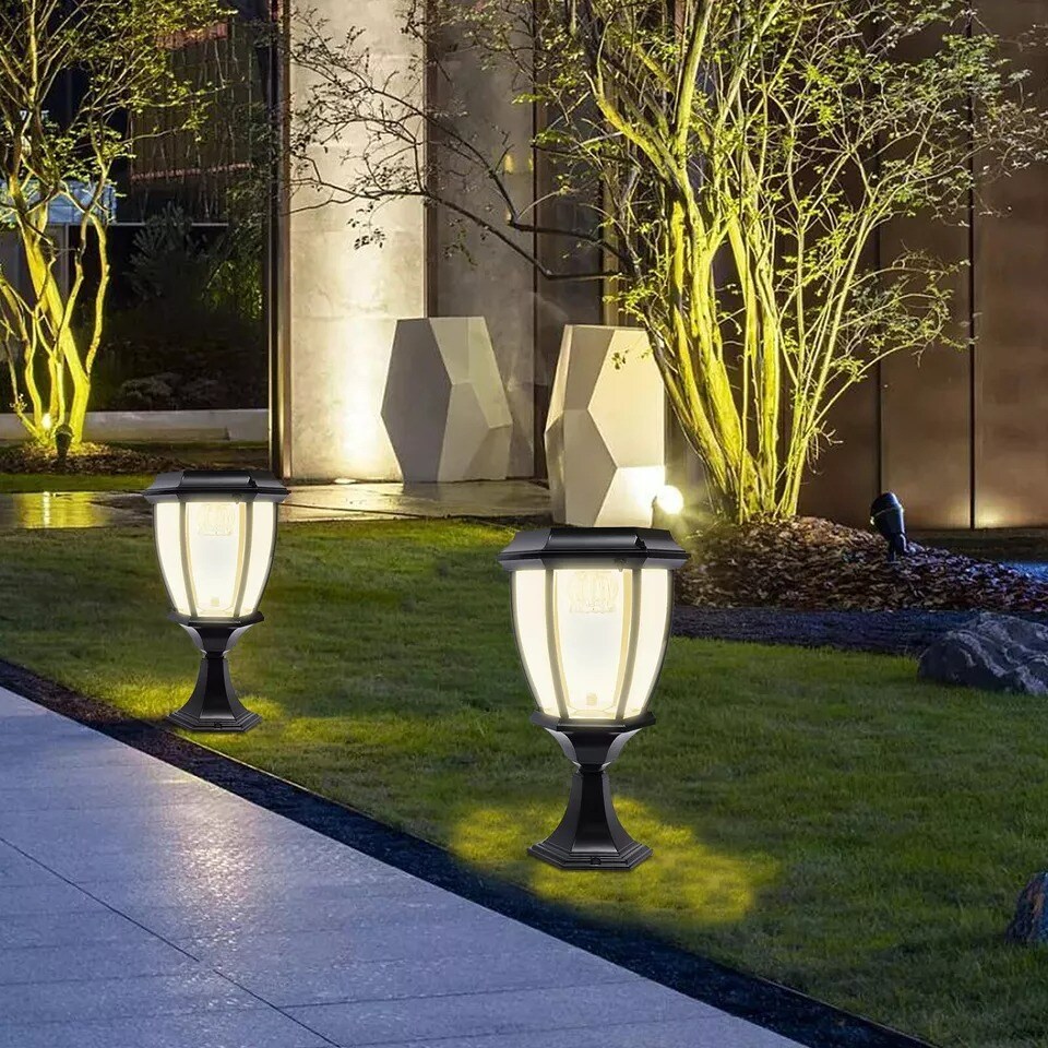 2-Pack Solar LED Post Light Lamp Yard Driveway Fence Outdoor Pillar Lights
