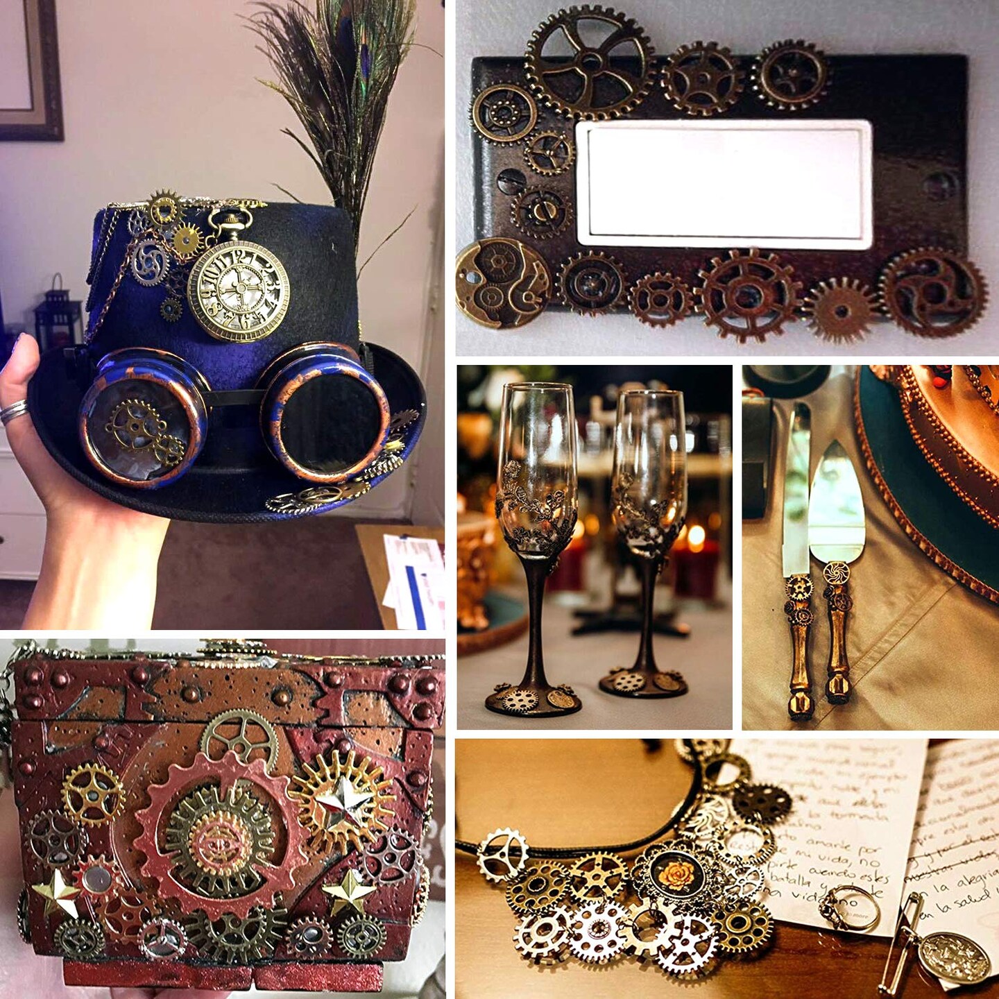 80 Pieces 100 Gram DIY Assorted Color Antique Metal Steampunk Gears Charms Pendant Clock Watch Wheel Gear for Crafting, Jewelry Making Accessory