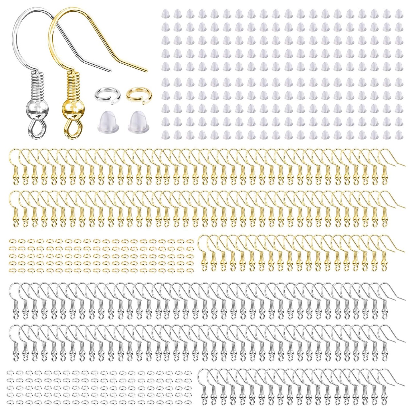 600 Pieces Hypoallergenic Earring Hooks, Earring Making Supplies Kit with Earring Hooks, Jump Rings and Earring Backs for Jewelry Making (Silver and Gold)