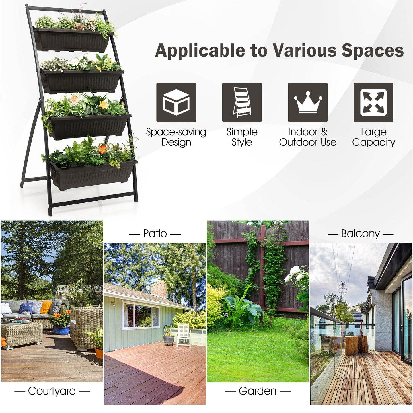 4-tier Vertical Raised Garden Bed With 4 Containers And Drainage Holes-M