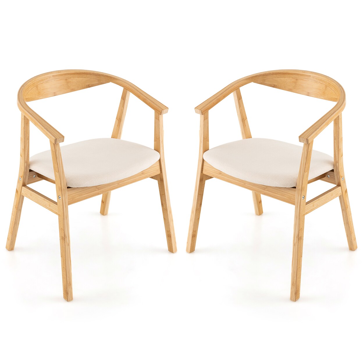 Set Of 2 Leisure Bamboo Armchair Accent Chair W/ Curved Back And Bamboo
