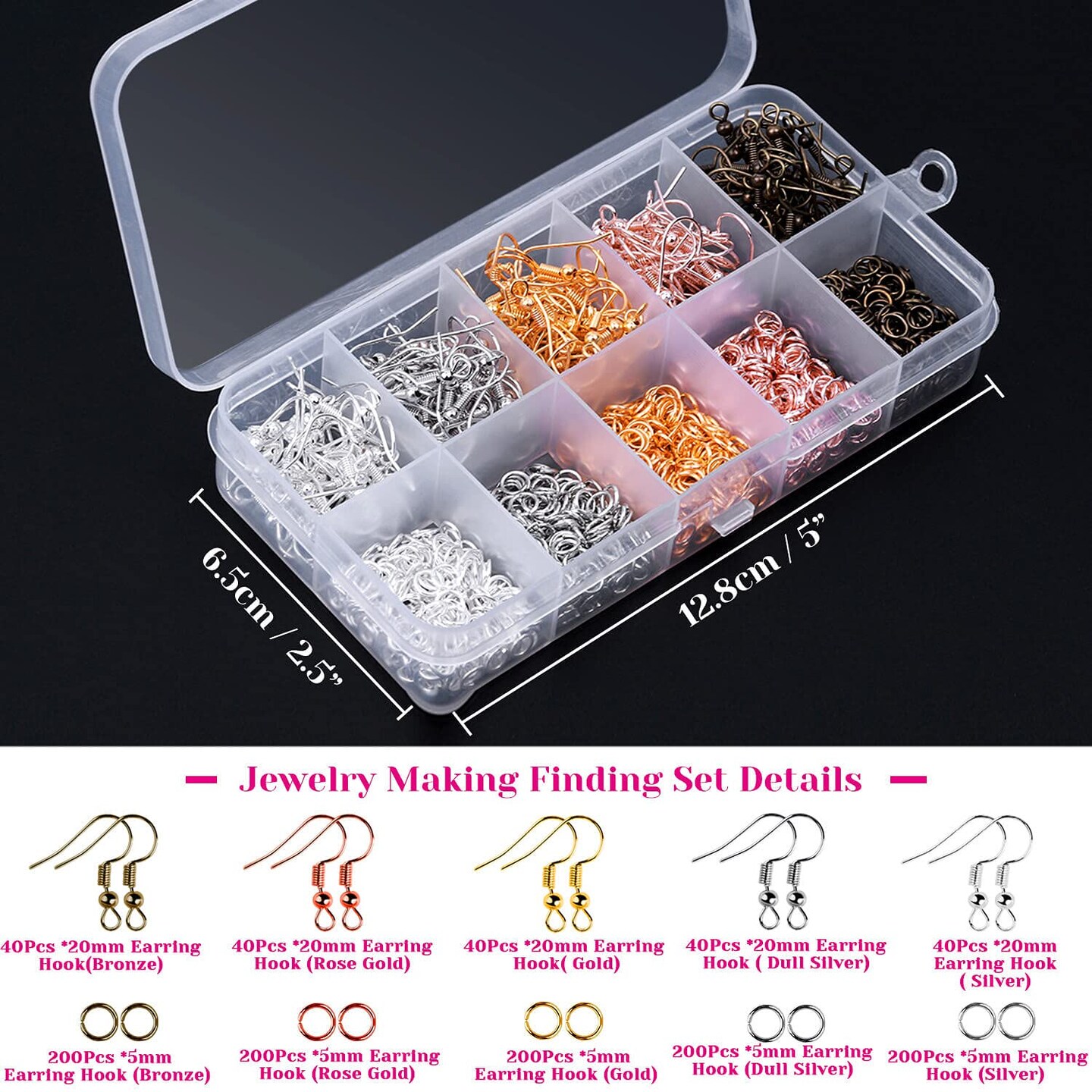 1400 Pieces Earring Hooks, Making Kit with 200pcs Ear Ring 1000pcs Jump Rings, Backs and Jewelry Pliers for Supplies Findings