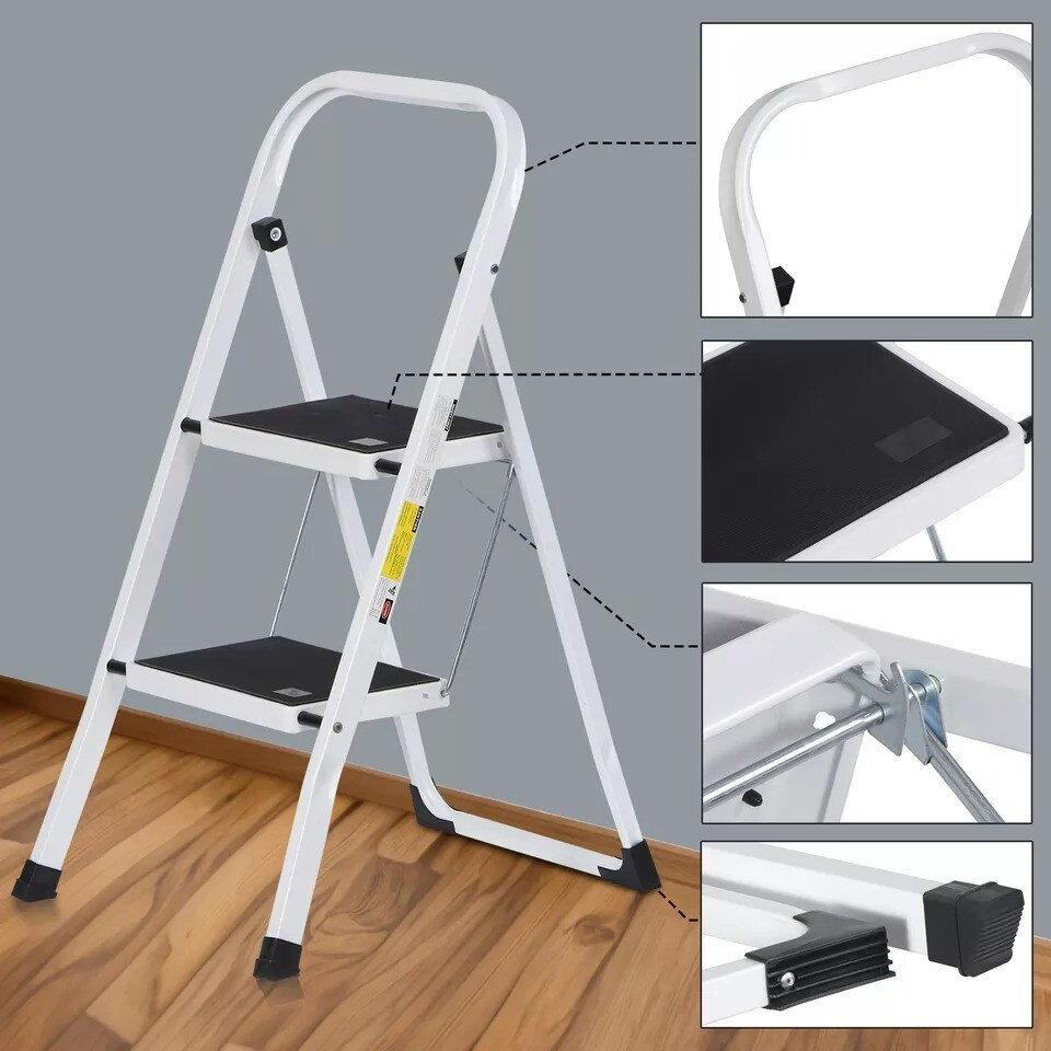 2 Step Ladder Folding Step Stool with Wide Anti-Slip Pedal Convenient Handgrip