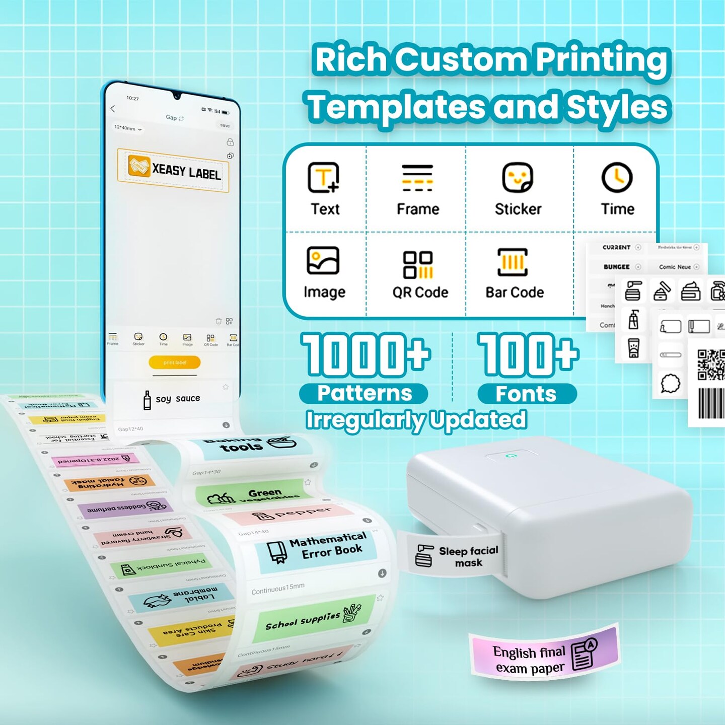 Label Maker Machine with Tape, HP2 Portable Bluetooth Label Printer for Storage, Shipping, Barcode, Office, Home, Organizing Mini Sticker Label Maker with Multiple Templates (White)