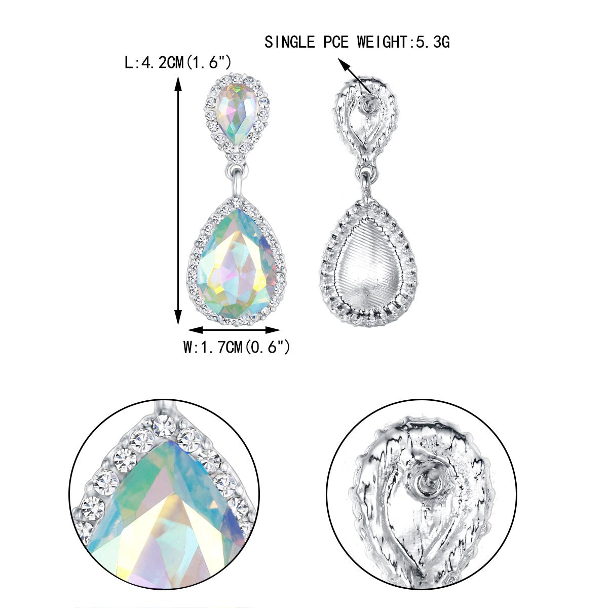 Women&#x27;s Austrian Crystal Wedding Tear Drop Dangle Earrings Iridescent AB Silver-Tone