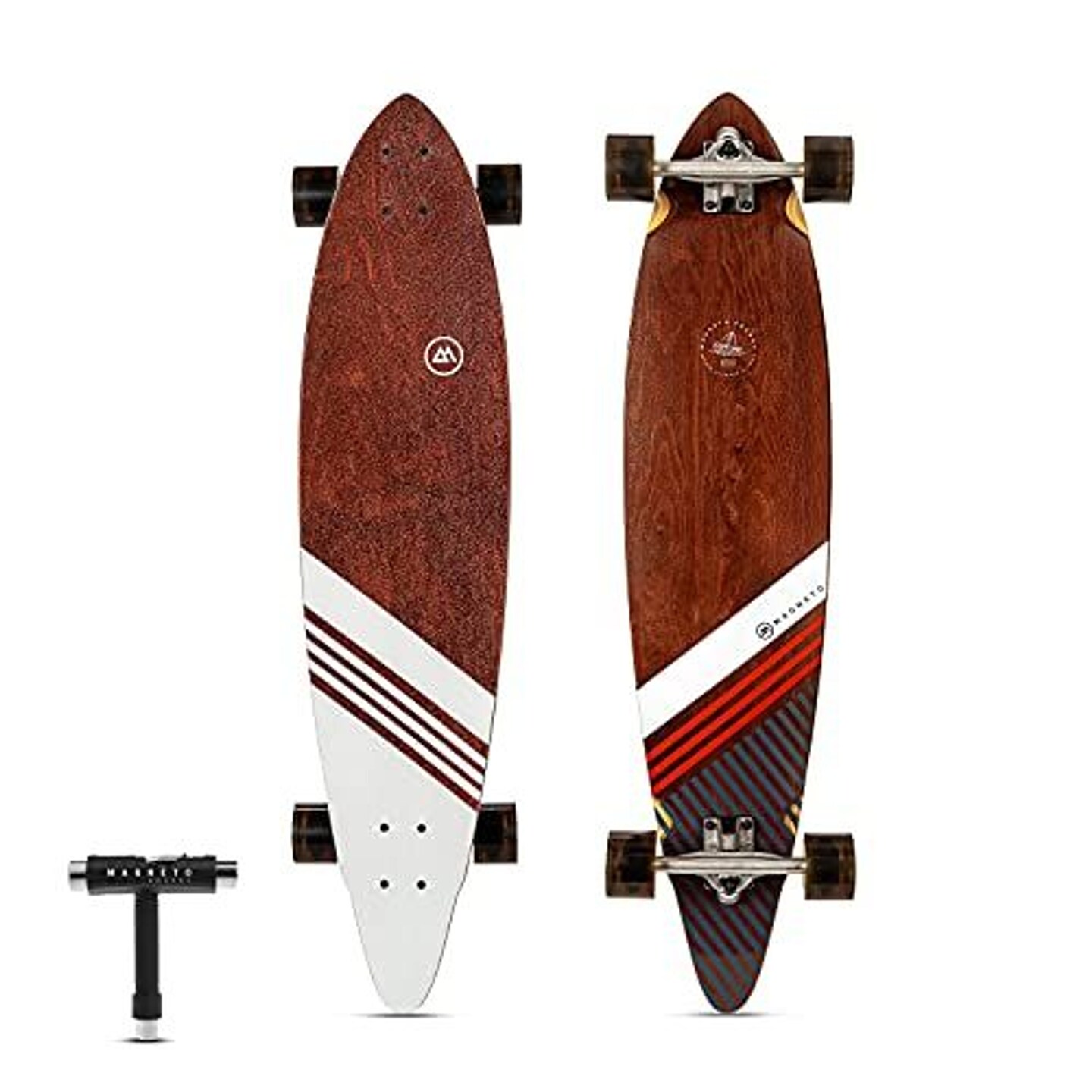 Magneto 40 Inch Pintail Longboard Skateboard | Dark Stained Hard Maple ...