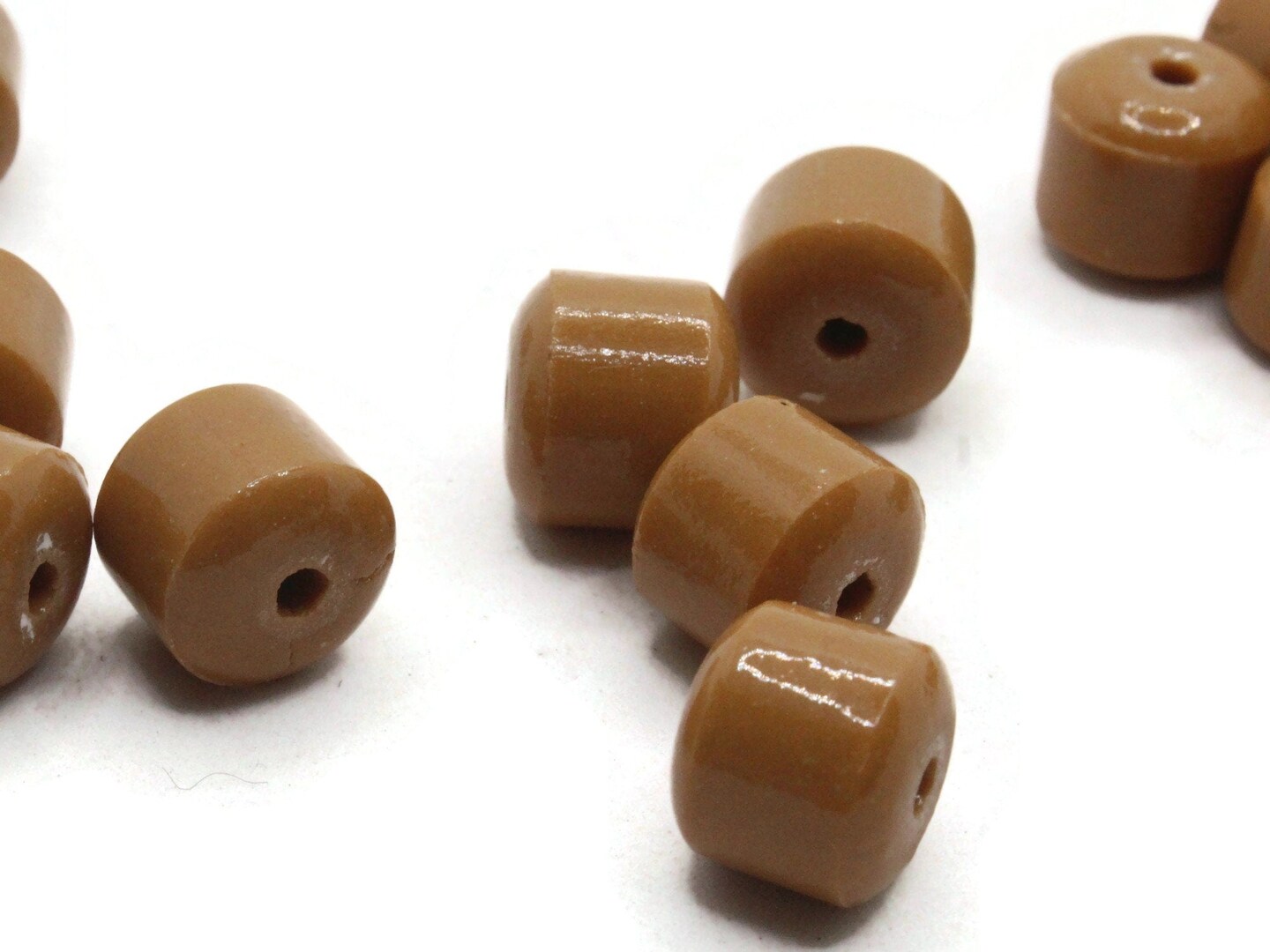 15 12mm x 10mm Tan Brown Czech Glass Tube Barrel Beads