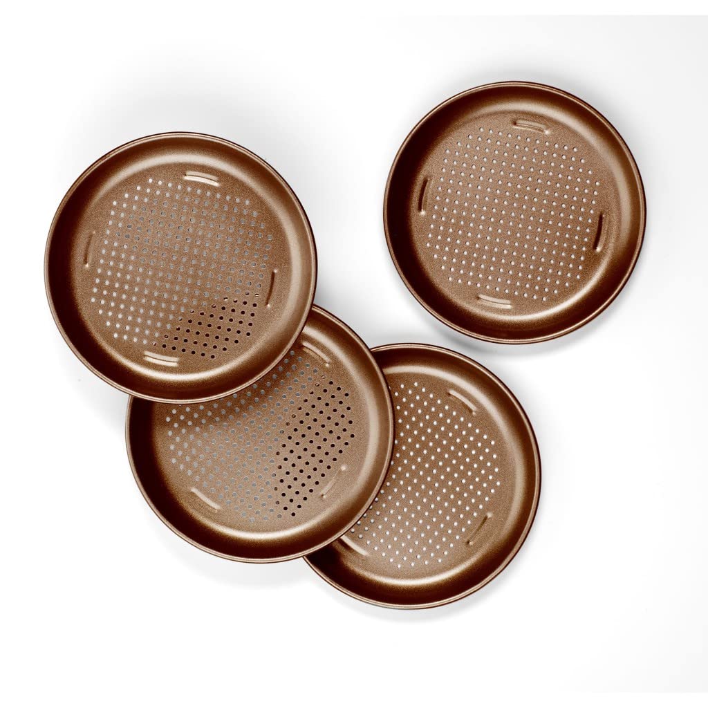 4 Pieces Mini Pizza Pan Set, Bronze