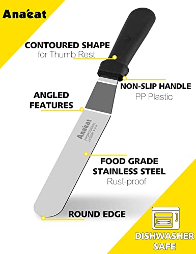 3 Pieces Professional Cake Angled Offset Spatula with 6&#x22;, 8&#x22;, 10&#x22; Stainless Steel Blades - Thickened Frosting Knife with Plastic Handle for Cake Decorating, Pastry &#x26; Baking