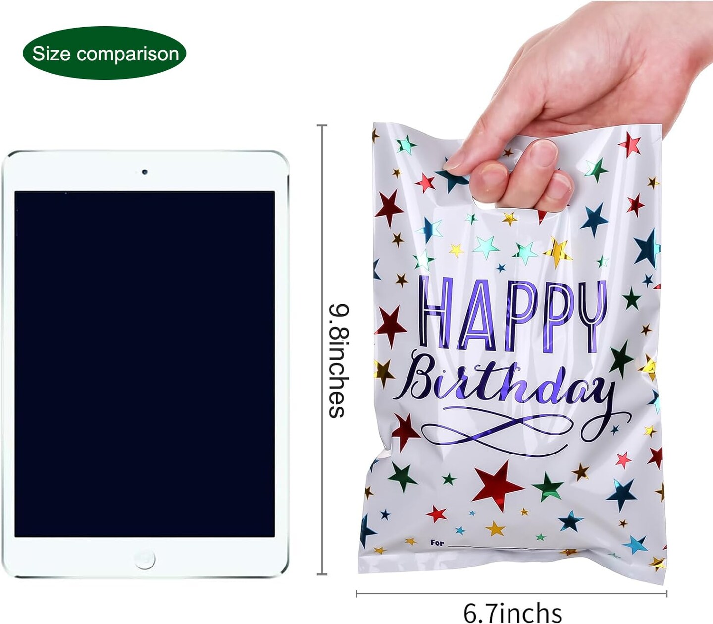 40 Pieces Medium(6.7 * 9.8inch) Happy Birthday Party Favor Bags Plastic Goodies Loot Bags Bulk for Kids Baby Girls &#x26; Boys Birthday Return Gift (B Style 40 Packs)