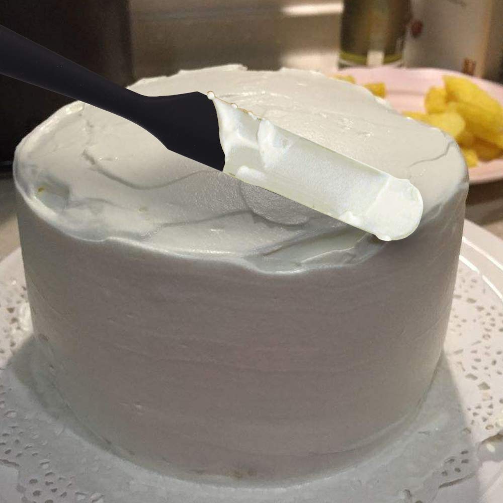 6 Piece Set with One Piece Design, Nonstick Rubber Spatula Kitchen with Stainless Steel Core for Cooking, Baking, and Mixing - Black