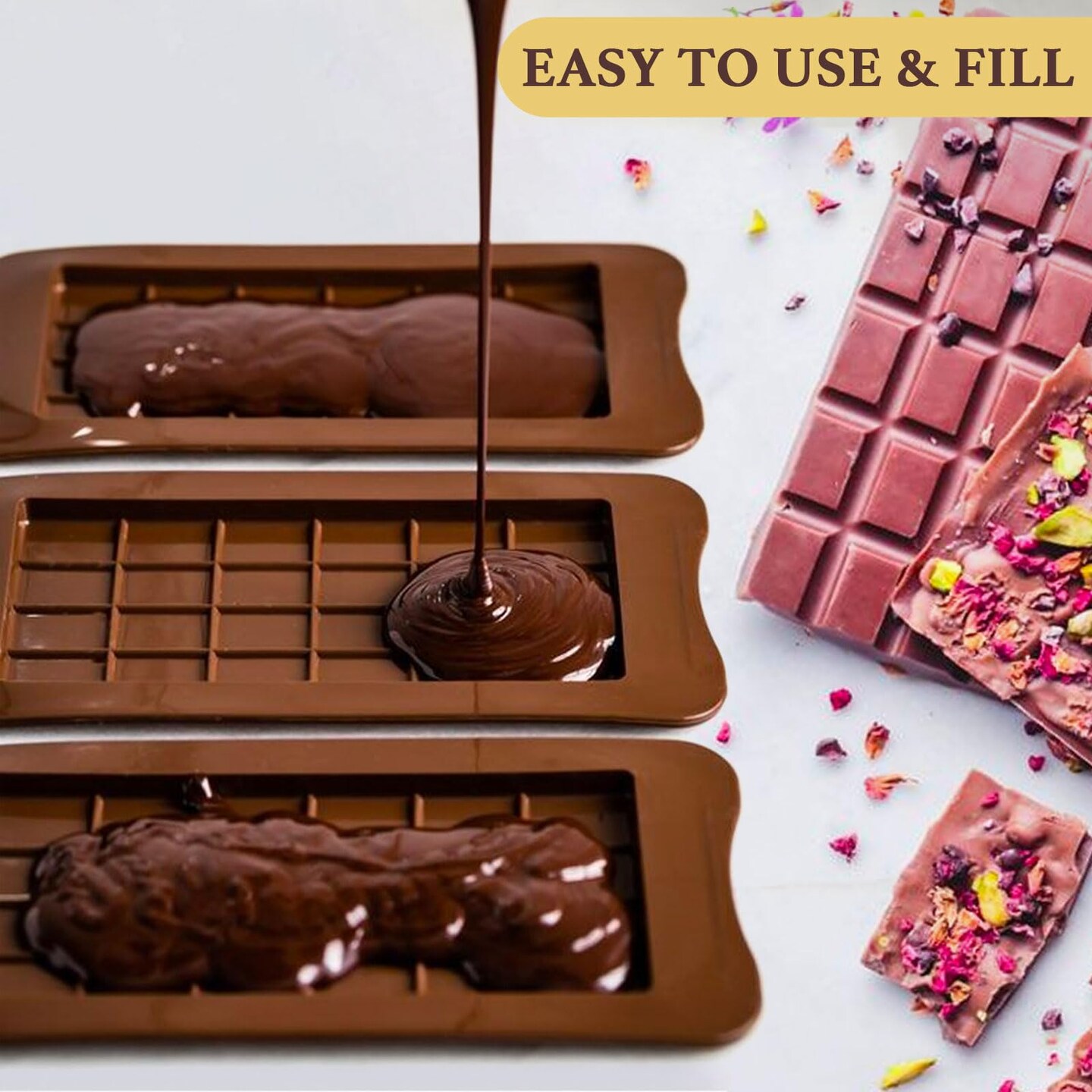 4 Pieces, Snap Candy Bars Making Kit Fondant Mould Set, BPA Free Soy Candle Wax Melt Durable Mold Easy Release Non-Stick for Protein and Energy DIY Handmade Gifts