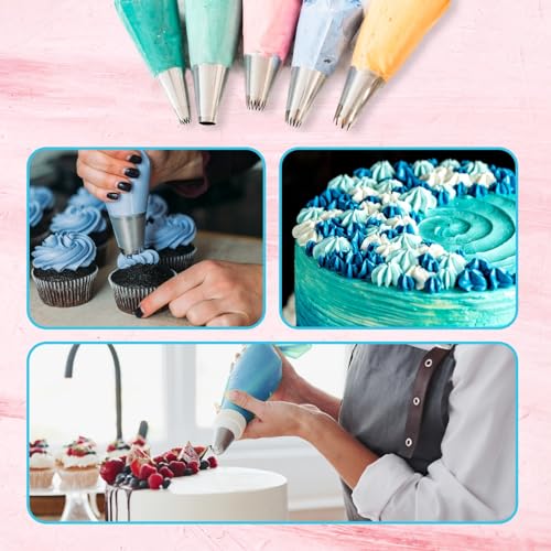124 Pieces Piping Bags and Tips Set, 11.8 Inch 100 Anti Burst Piping Bags, 124 Pcs Cake Decorating Kit with 16 Piping Tips, 1 Reusable Pastry Bags, 3 Cake Scrapers, 2 Couplers, and 2 Icing Bags Ties