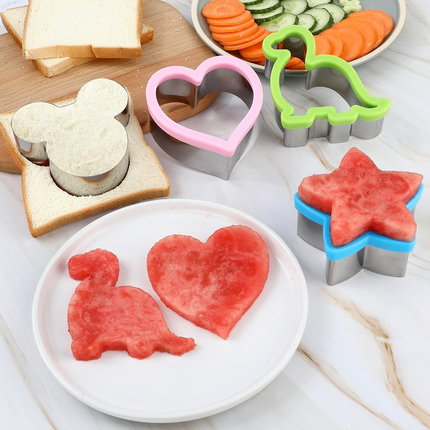 12 Pieces Sandwich Cookie Cutters Set, Dinosaur,Heart,Star,Mouse,Sandwich Knife Cookie Knife Vegetable Cutter Food Grade Cookie Mould.