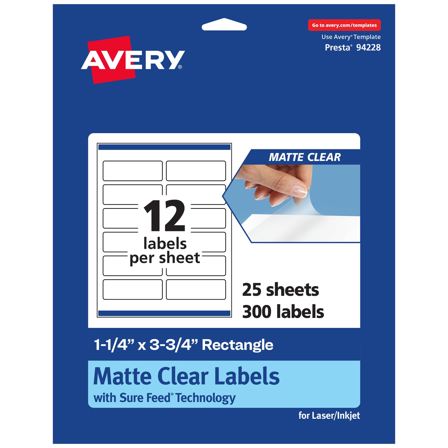 Avery Matte Clear Labels,  1-1/4&#x22; x 3-3/4&#x22; Rectangle