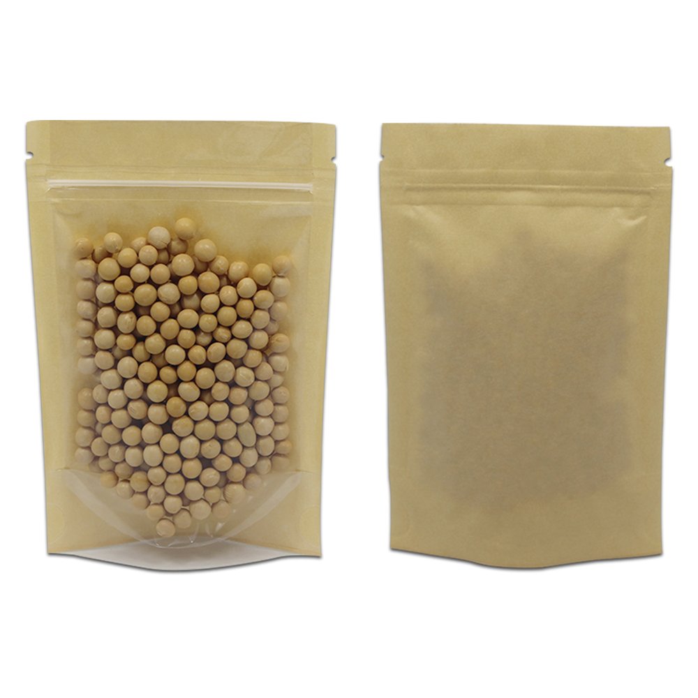 50 Pieces Clear Fornt Brown Kraft Paper for Zip Plastic Package Lock Bag Doypack Stand Up Pouch Zipper Lock Reclosable Pouch Nuts Coffee Food Storage Packaging Pack (3.9x5.9 inch)