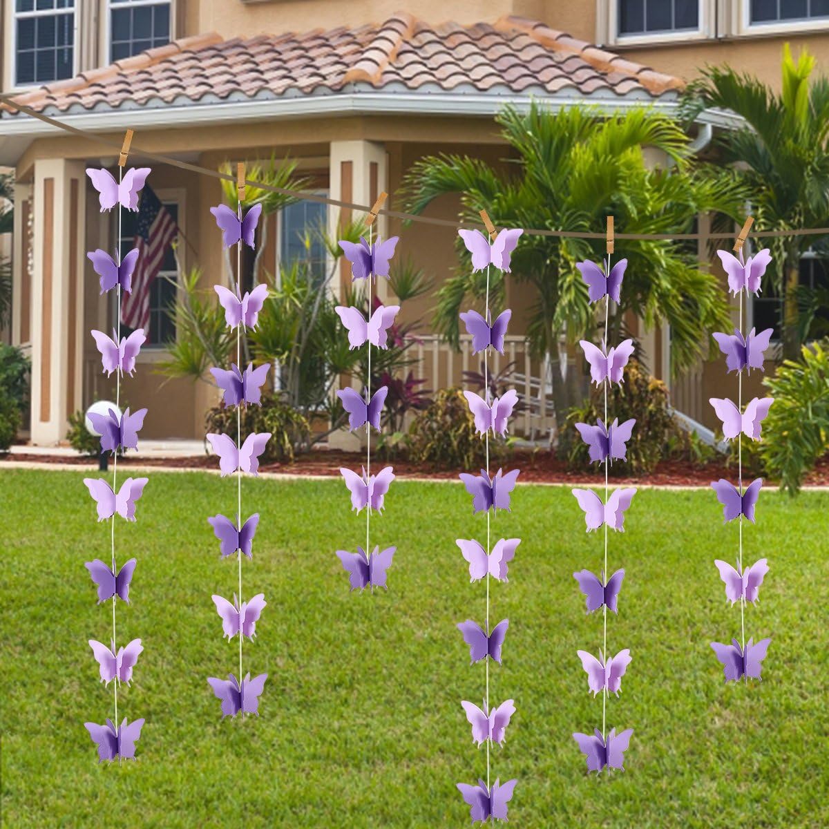 Butterfly Hanging Garland 3D Paper Bunting Banner Party Decorations Wedding Baby Shower Home Decor Purple 4 Pack, 110 inch Long Each