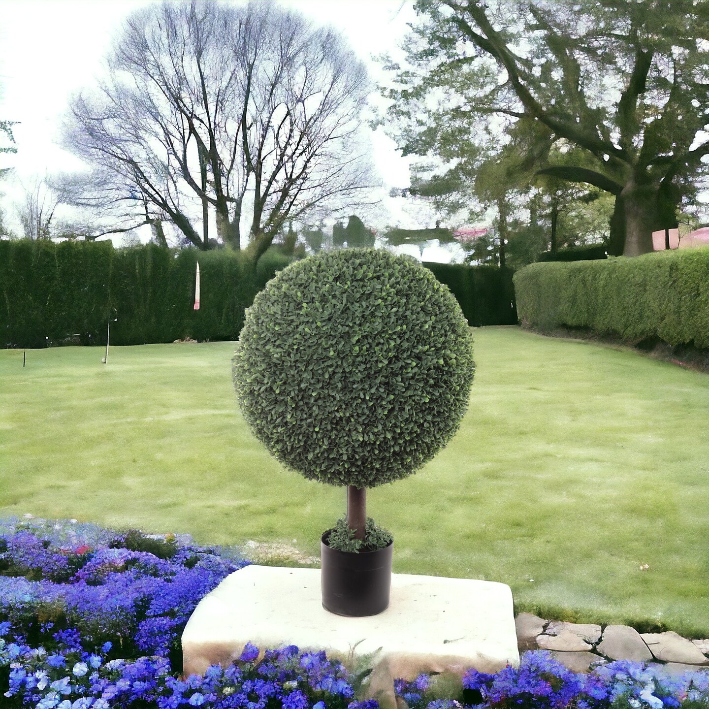 2.5ft Boxwood Ball Topiary Tree in Black Planter Pot by Floral Home&#xAE;