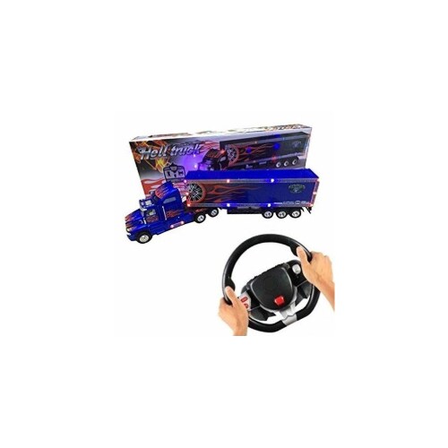 Big Daddy   Tractor - Remote Controlled Tractor Trailer Truck with Remote Steering Wheel and Light up LED Cab-
