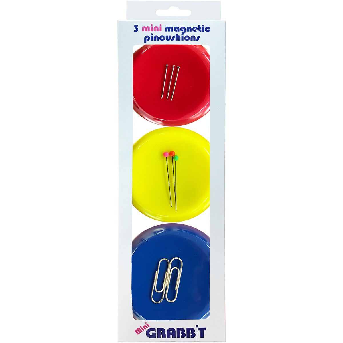Mini Grabbit Magnetic Pincushion 3/Pkg-3" Round - Assorted Colors