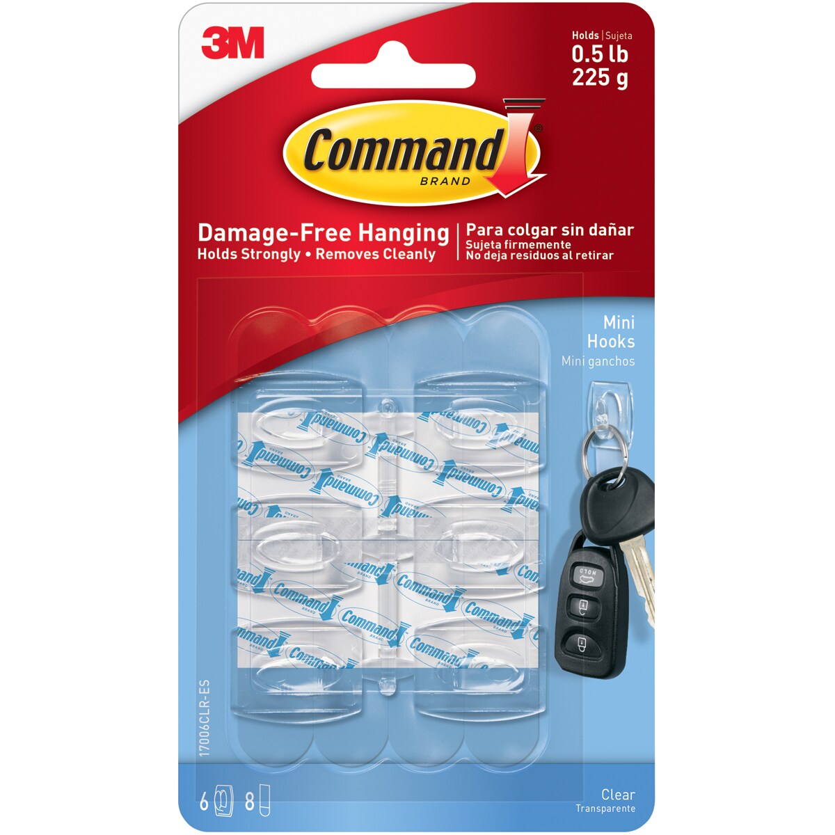 Command Mini Hook 6/Pkg-6 Clear Hooks &#x26; 8 Strips