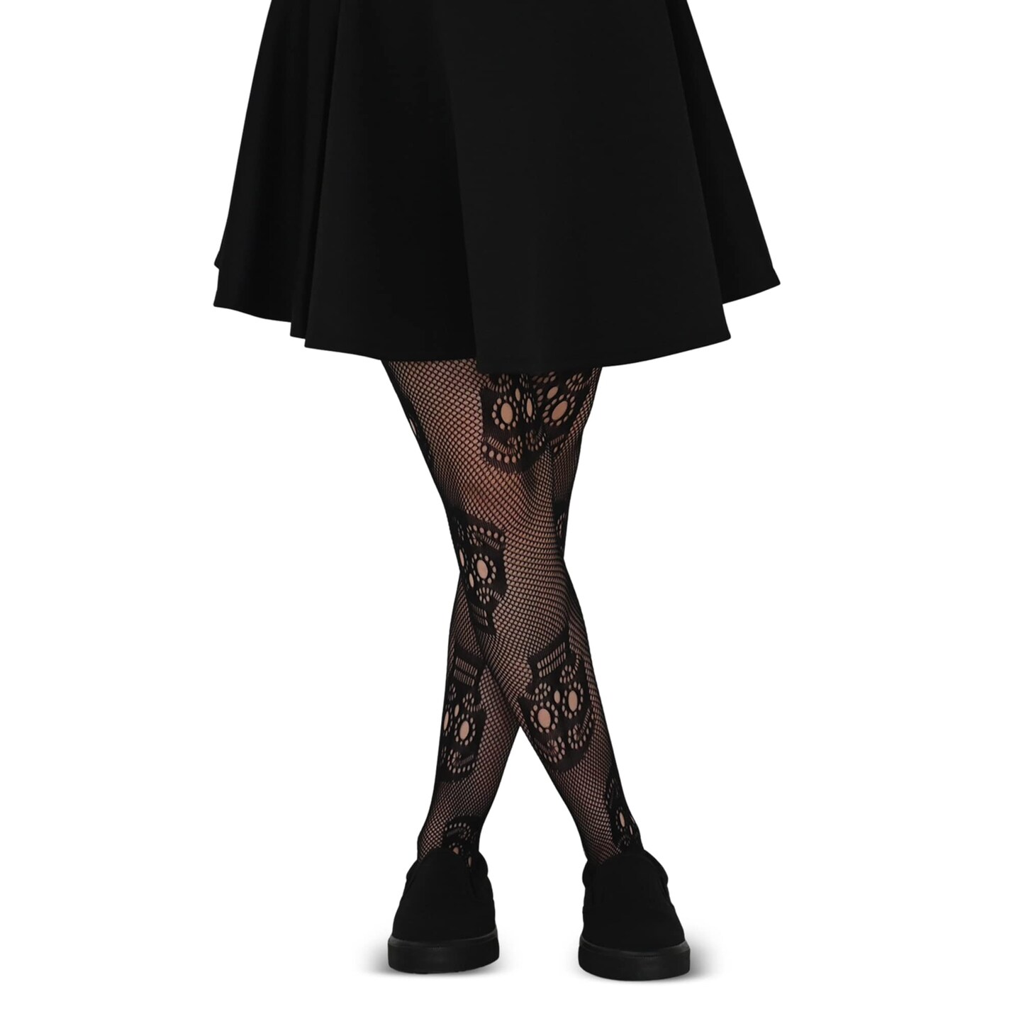 Black Fishnet Skull Tights - Gothic Day of the Dead Halloween Fish