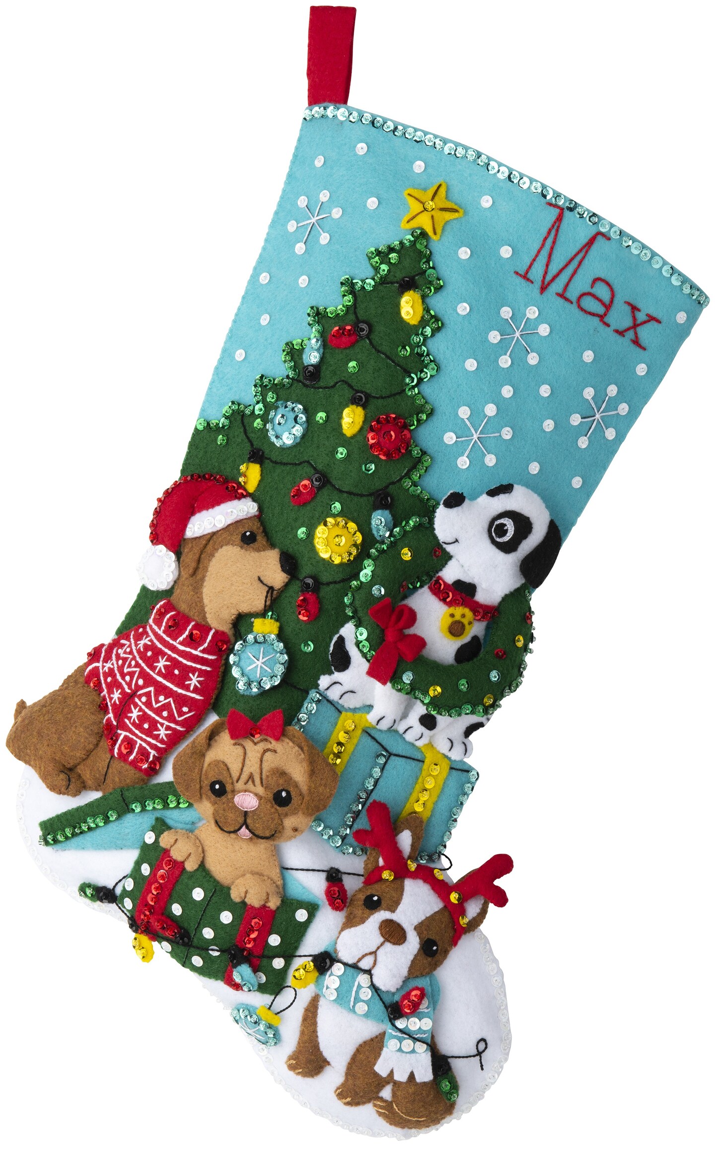 Bucilla Felt Stocking Applique Kit 18&#x22; Long-Christmas Dogs