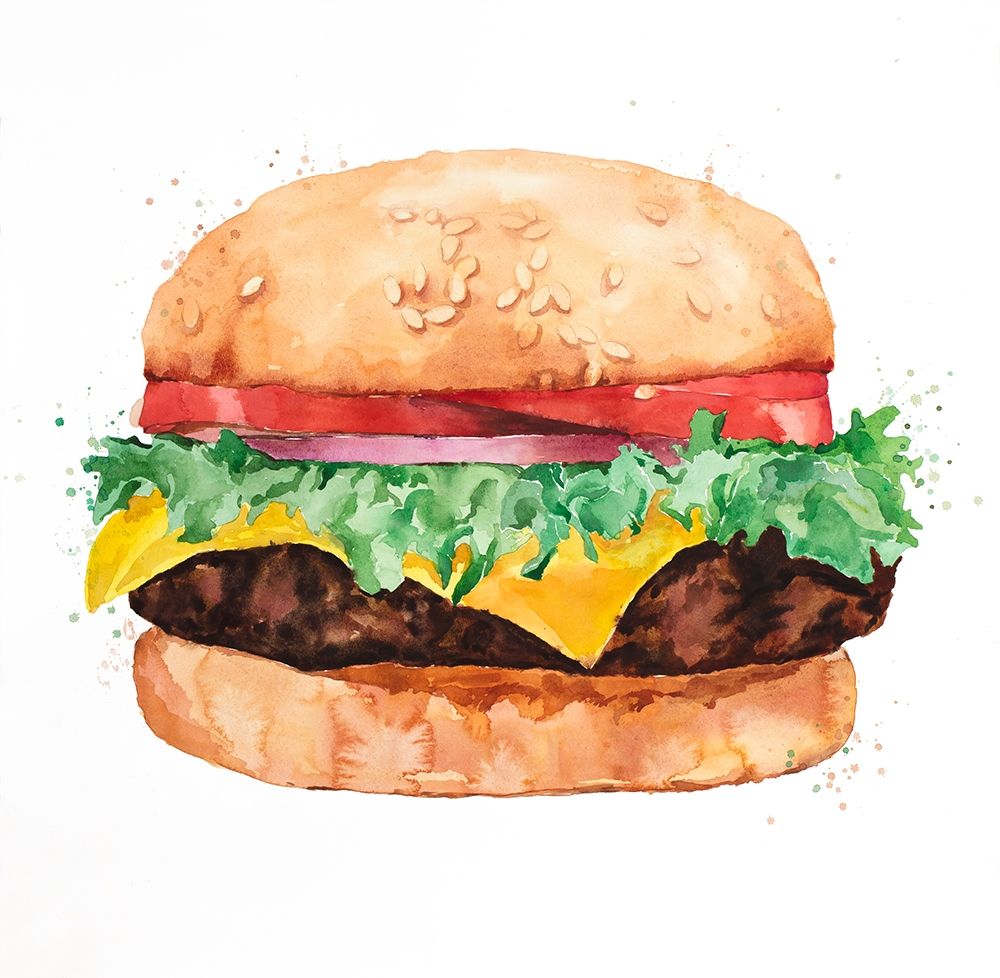 Watercolor All Dressed Cheeseburger Poster Print by Atelier B Art Studio - Item # VARPDXBEGGAS78
