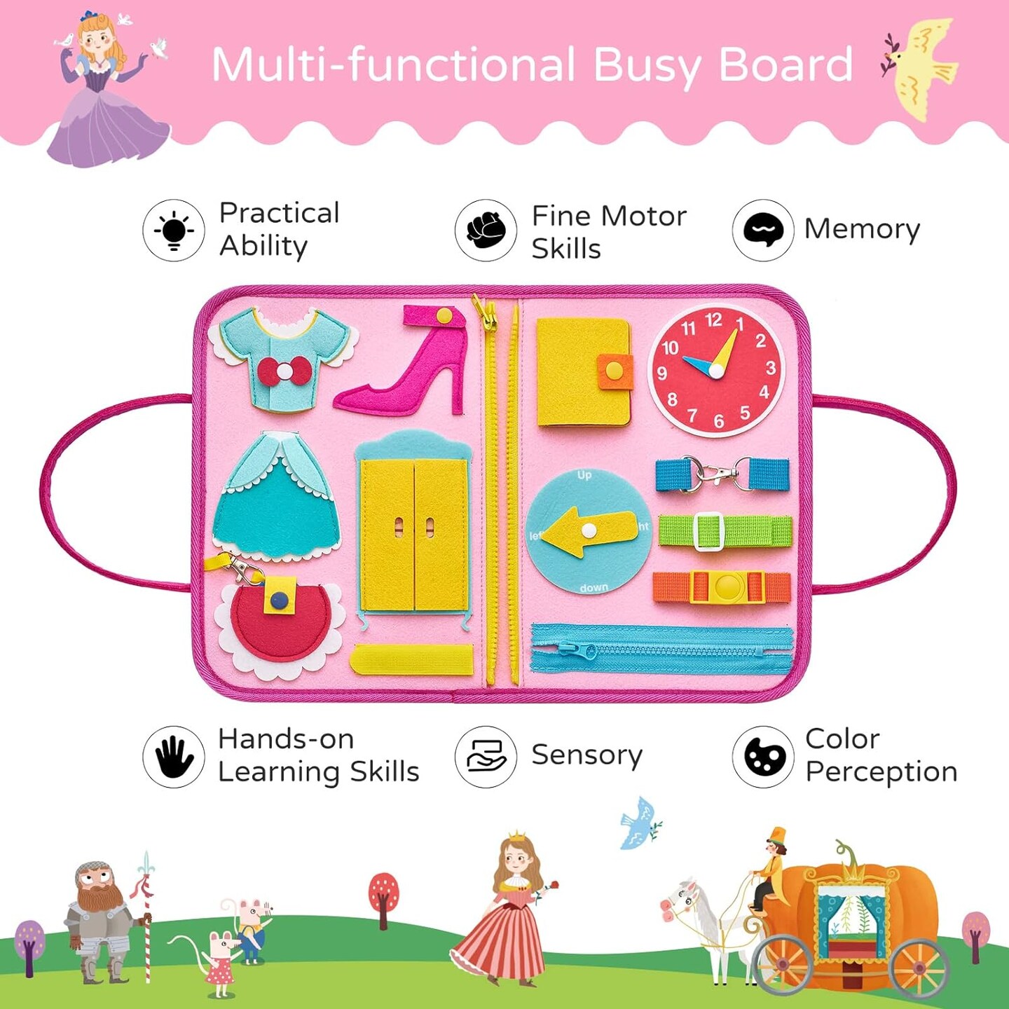 Freebear Princess Busy Board Sensory Toddler Travel Toy